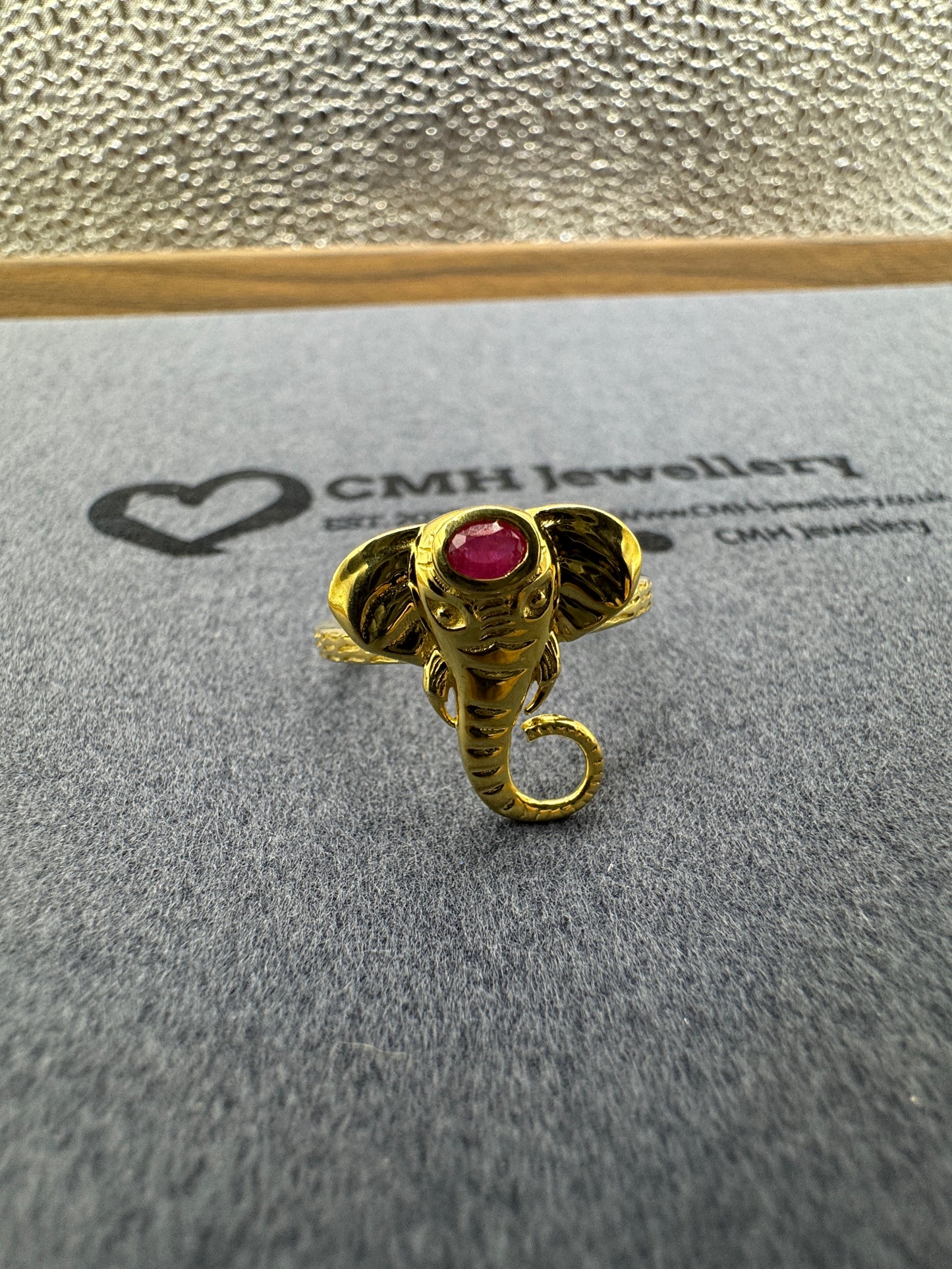 GP Sterling Silver Elephant Ring w/Ruby