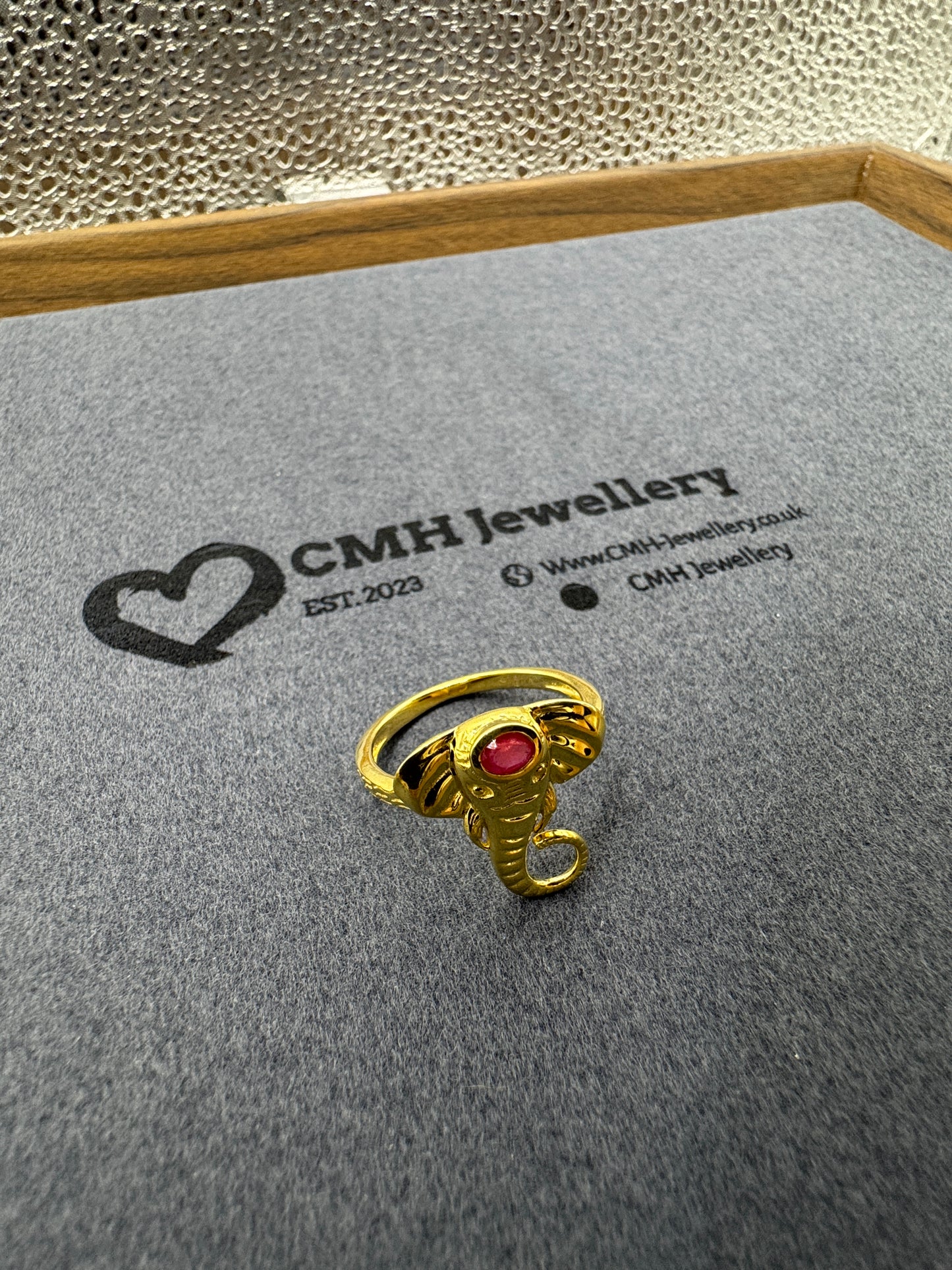GP Sterling Silver Elephant Ring w/Ruby