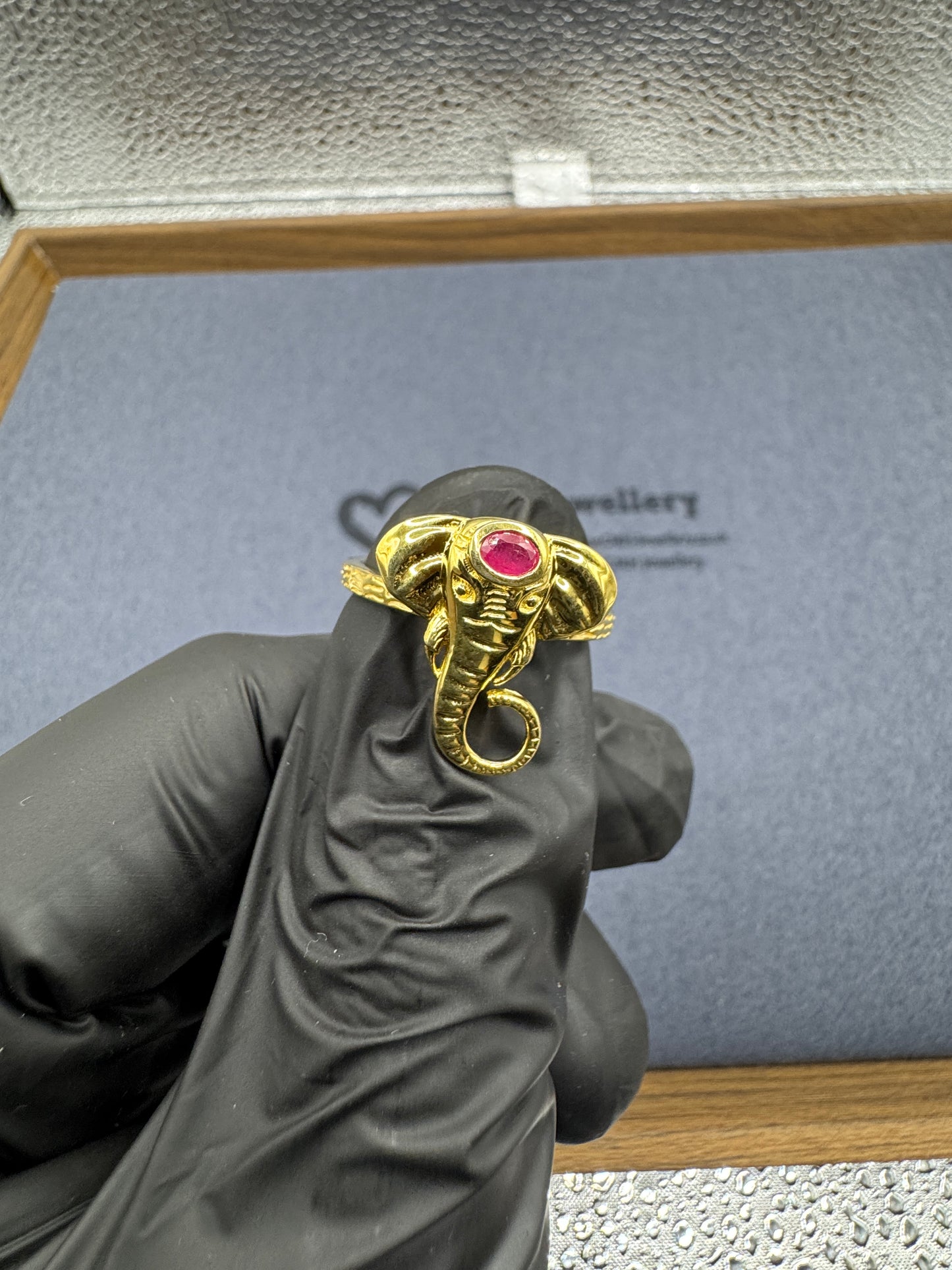 GP Sterling Silver Elephant Ring w/Ruby