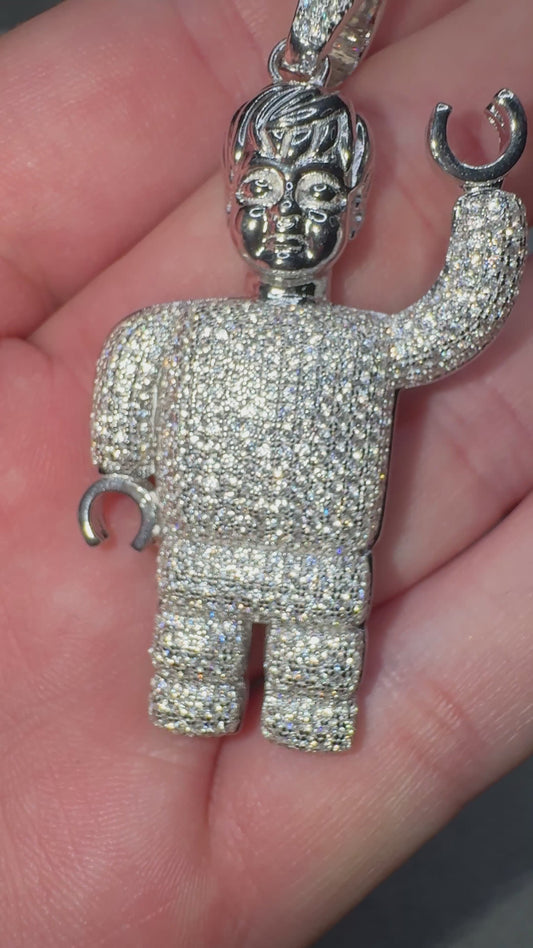 Sterling Silver CZ Lego Man Pendant