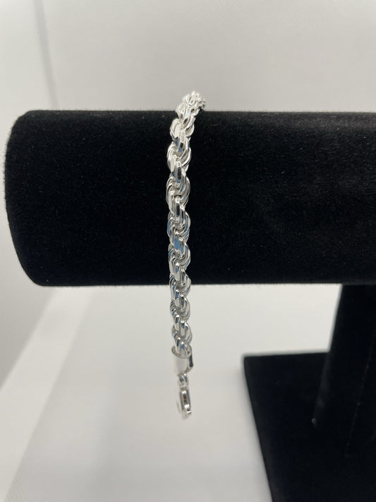Sterling Silver Diamond Cut Rope Bracelet 6mm